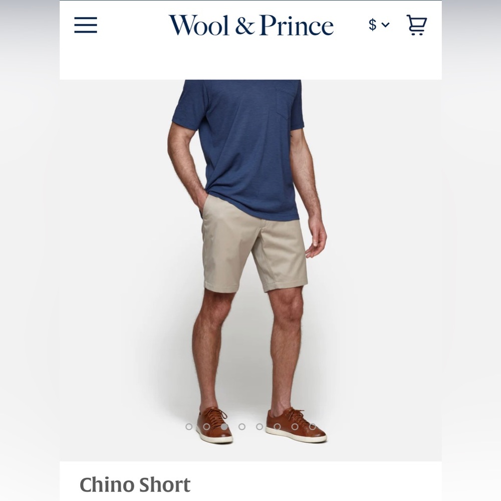 Wool and Prince Merino Wool Chino Shorts Size 33, 7” inseam
